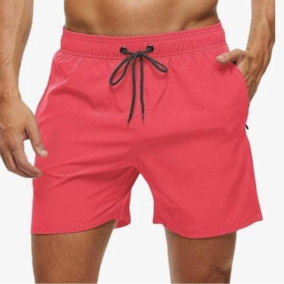 Men's Swim Trunks Quick Dry Beach Shorts with Pockets size small pink - Picture 1 of 7